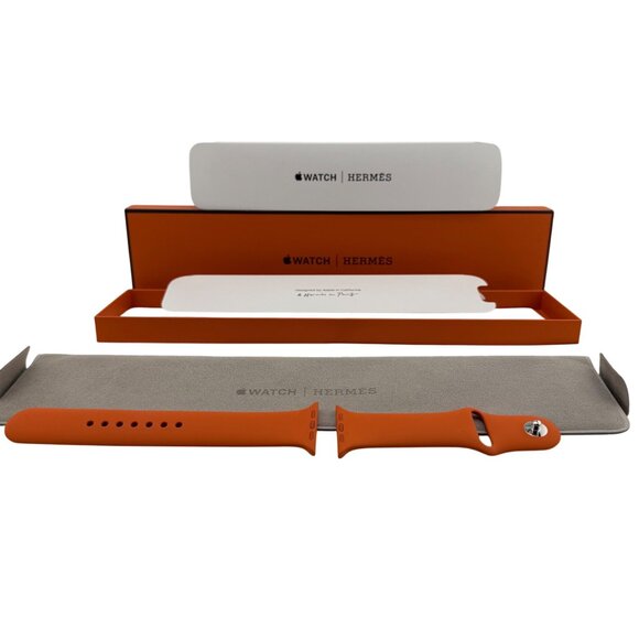 Hermès Apple Watch Band 44mm M/L Orange Silicone Replacement Strap - Picture 1 of 10